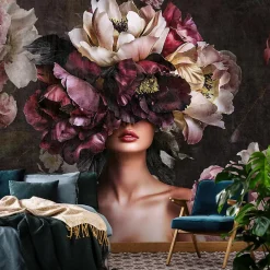 Wallarena Papier Peint Panoramique Intissé Fleurs Femme 350x250 cm - Colle Inclus - Moderne XXL Papier Peint por Chambre Salon- Papier Peint Panoramique