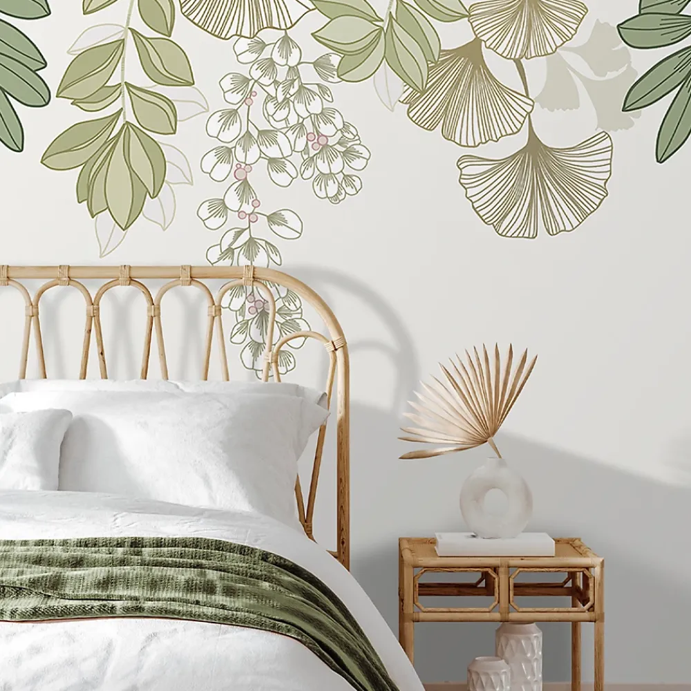 GoodHome Papier Peint Panoramique|Papier Peint<Papier peint panoramique intissé Aureolin feuillage et fleurs vert L.280 x l.159 cm