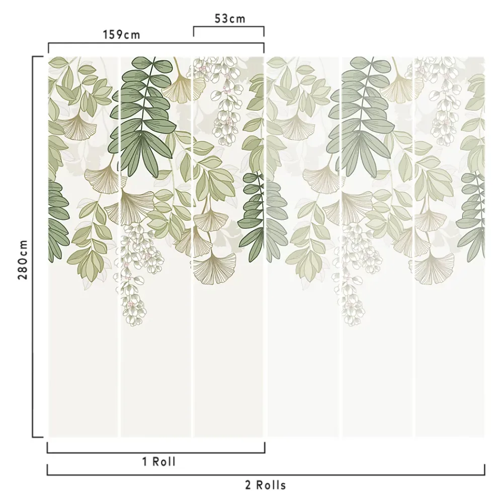 GoodHome Papier Peint Panoramique|Papier Peint<Papier peint panoramique intissé Aureolin feuillage et fleurs vert L.280 x l.159 cm