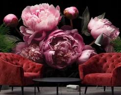 Wallarena Papier Peint Panoramique<Papier Peint Panoramique Intissé Fleurs Pivoines Rose - 400x280 cm - Papier Peint Chambre et salon