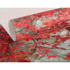 IDPanneaux Papier peint panoramique intissé forêt arbre feuille rouge sur fond gris, 8 lés, L.280 x l.400cm- Papier Peint Panoramique