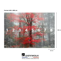 IDPanneaux Papier peint panoramique intissé forêt arbre feuille rouge sur fond gris, 8 lés, L.280 x l.400cm- Papier Peint Panoramique
