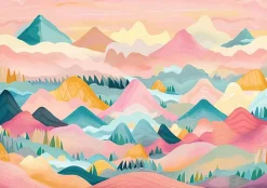 Wallarena Papier Peint Panoramique<Papier Peint Panoramique Intissé Montagnes Nuages Rose - 416x254 cm - Papier Peint Enfant