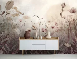 Wallarena Papier Peint Panoramique<Papier Peint Panoramique Intissé Fleurs Prairie Beige - 400x280 cm - Papier Peint Chambre et salon
