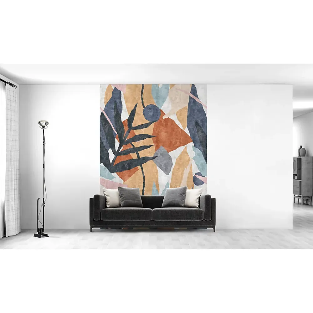 IDPanneaux Papier peint panoramique intissé géométrique gris, bleu, orange, 4lés, L.280 x l.200cm- Papier Peint Panoramique