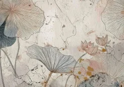 Wallarena Papier Peint Panoramique<Papier Peint Panoramique Intissé Fleurs Béton Beige - 400x280 cm - Papier Peint Chambre et salon
