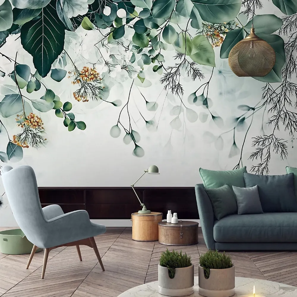 Wallarena Papier Peint Panoramique Intissé Nature Vert Feuilles 350x250 cm - Colle Inclus - Moderne XXL Papier Peint por Chambre Salon- Papier Peint Panoramique