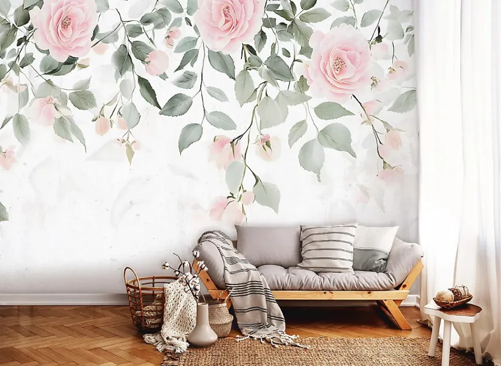 Wallarena Papier Peint Panoramique Intissé Fleurs Feuilles Vert 350x250 cm - Colle Inclus - Chambre et Salon- Papier Peint Panoramique