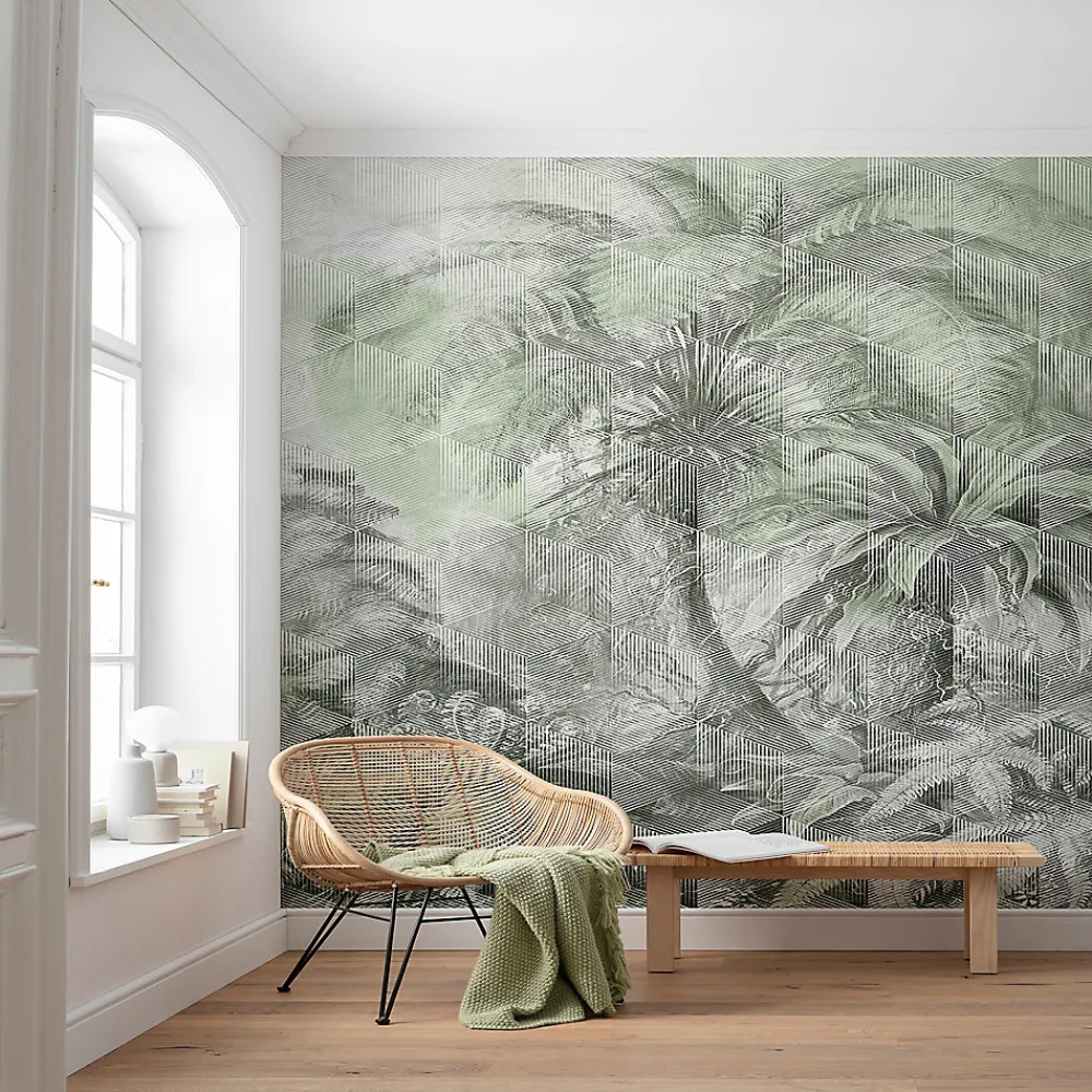 GoodHome Papier Peint Panoramique<Papier peint panoramique Intissé Tanan vert pâle 184 x 248 cm