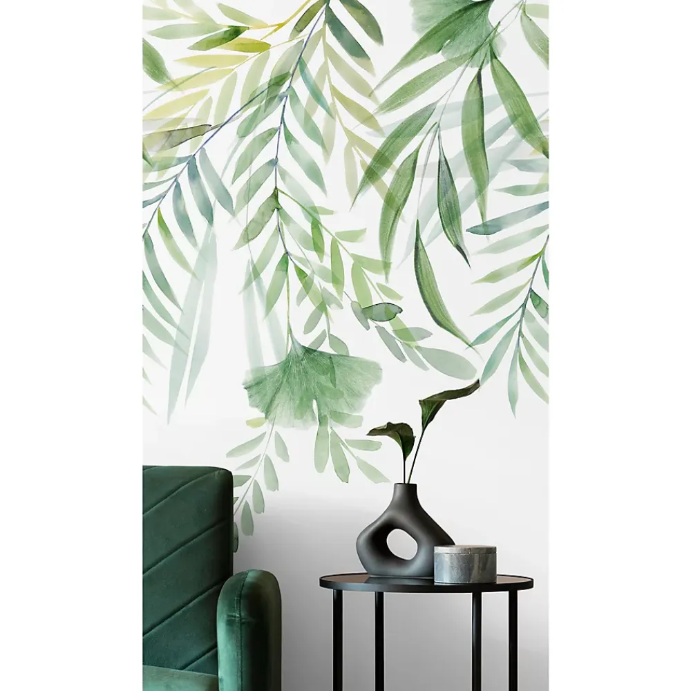 GoodHome Papier peint panoramique intissé Tyrian feuillage vert aquarelle L.280 x l.159 cm- Papier Peint Panoramique|Papier Peint