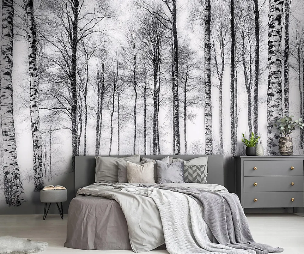 Wallarena Papier Peint Panoramique Intissé Noir et blanc Forêt 350x250 cm - Colle Inclus - Moderne XXL Papier Peint por Chambre Salon- Papier Peint Panoramique