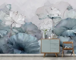 Wallarena Papier Peint Panoramique<Papier Peint Panoramique Intissé Fleurs Béton Bleu - 300x210 cm - Papier Peint Chambre et salon