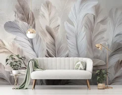 Wallarena Papier Peint Panoramique<Papier Peint Panoramique Intissé Plumes Abstrait Beige - 400x280 cm - Papier Peint Chambre et salon