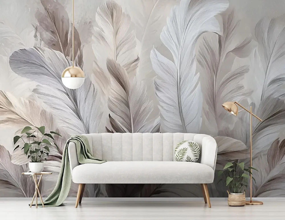 Wallarena Papier Peint Panoramique<Papier Peint Panoramique Intissé Plumes Abstrait Beige - 400x280 cm - Papier Peint Chambre et salon