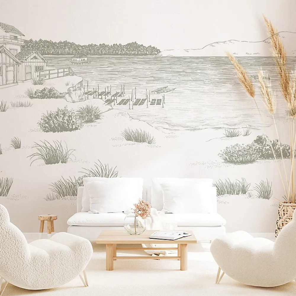 99DECO Papier peint panoramique - Cap Ferret - Vert - intissé : 150g/m² - 9 lés : 432x270cm- Papier Peint Panoramique