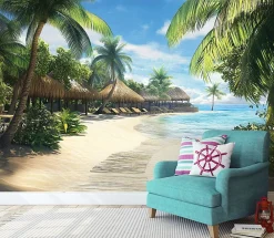 Wallarena Papier Peint Plage Mer 3D Intissé Panoramique Pour Chambre Cuisine 350x250- Papier Peint Panoramique
