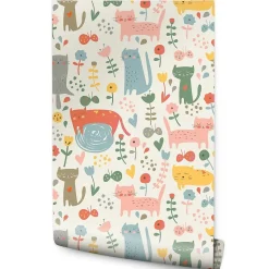 Muralo Papier Peint<Papier Peint Pour Chambre D'Enfant CHATS Animaux Colorés Plantes Conte De Fées
