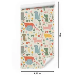 Muralo Papier Peint<Papier Peint Pour Chambre D'Enfant CHATS Animaux Colorés Plantes Conte De Fées
