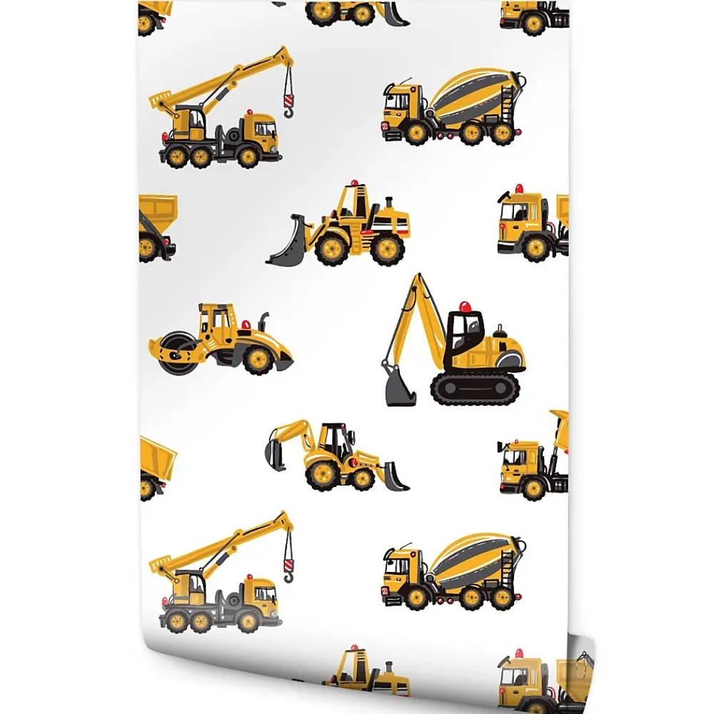 Muralo Papier Peint Pour Chambre D'Enfant EXCAVATRICES Voitures De Chantier Jaunes- Papier Peint