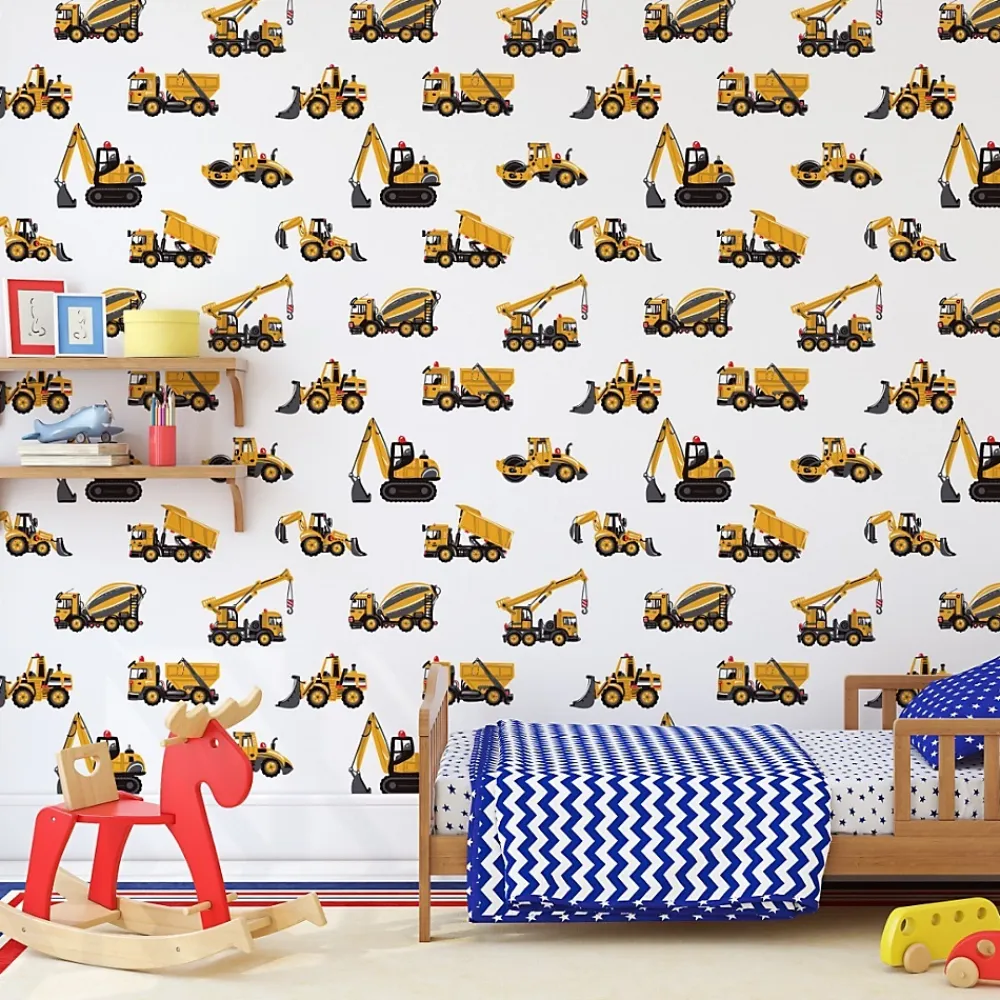 Muralo Papier Peint Pour Chambre D'Enfant EXCAVATRICES Voitures De Chantier Jaunes- Papier Peint