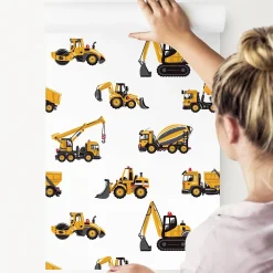 Muralo Papier Peint Pour Chambre D'Enfant EXCAVATRICES Voitures De Chantier Jaunes- Papier Peint