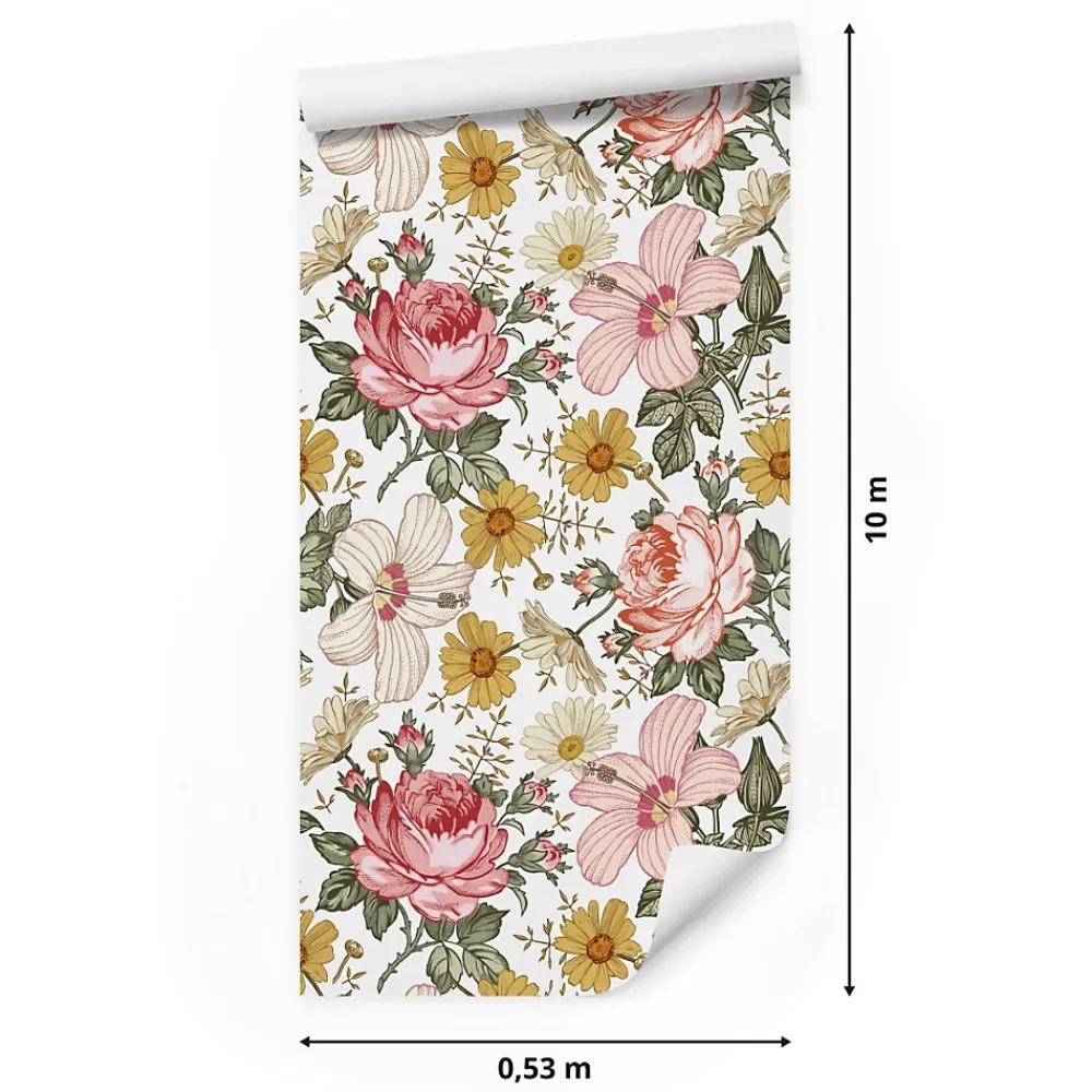 Muralo Papier Peint Pour La Chambre FLEURS Pivoines Hibiscus Pastel Nature- Papier Peint