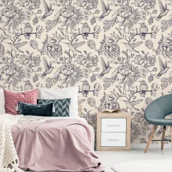 Muralo Papier Peint<Papier Peint Pour La Chambre OISEAUX Fleurs Retro