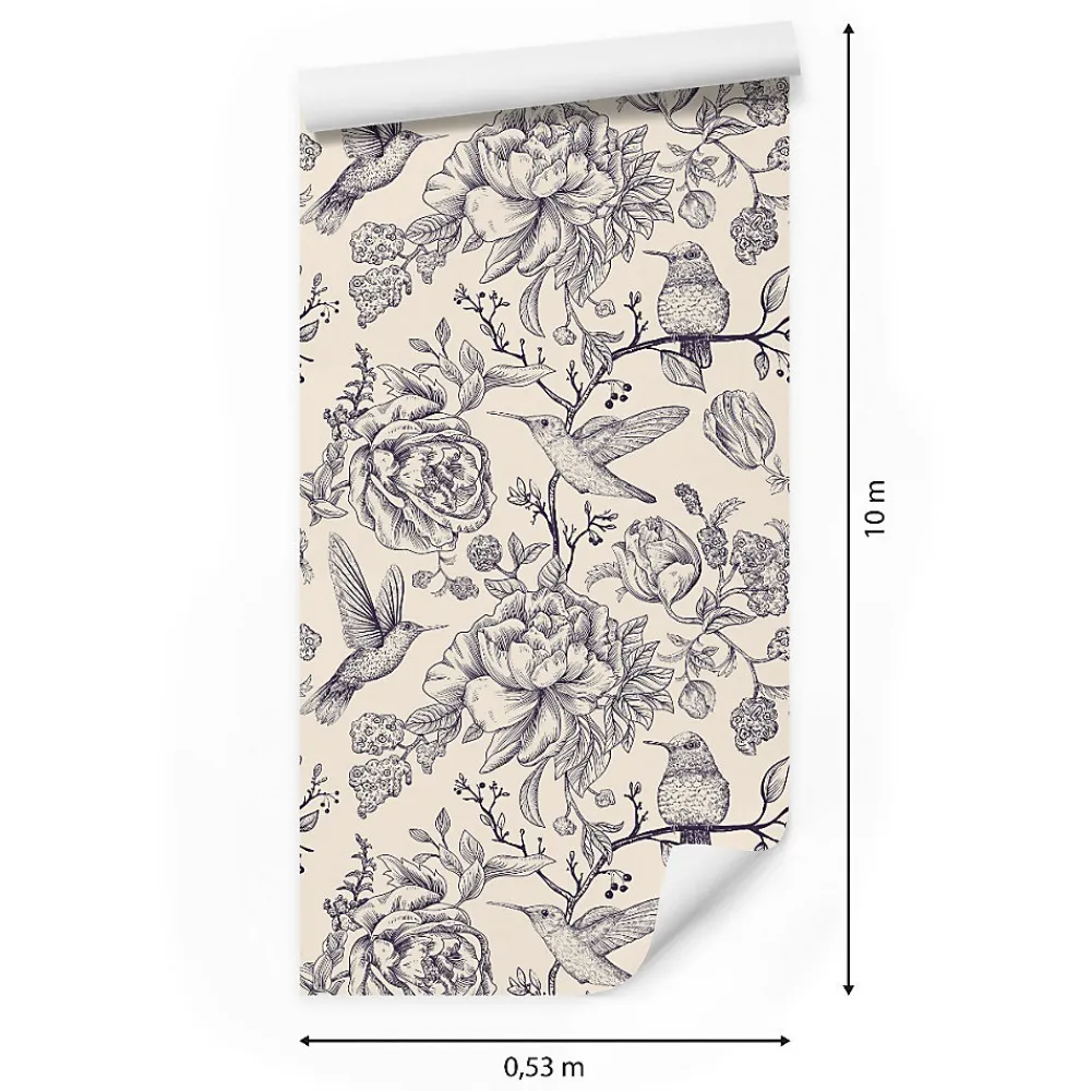 Muralo Papier Peint<Papier Peint Pour La Chambre OISEAUX Fleurs Retro