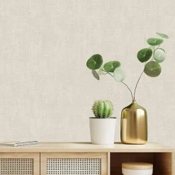GoodHome Papier Peint<Papier peint pré-encollé Easy Roll vinyle intissé uni grège l.53 x L.1005 cm, Coppins
