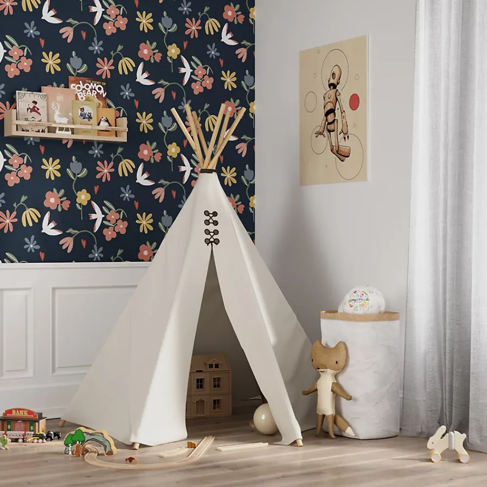 GoodHome Papier peint pré-encollé vinyle fleuri Easy Roll Blitz fleurs bleu l.53 x H.1005 cm- Papier Peint