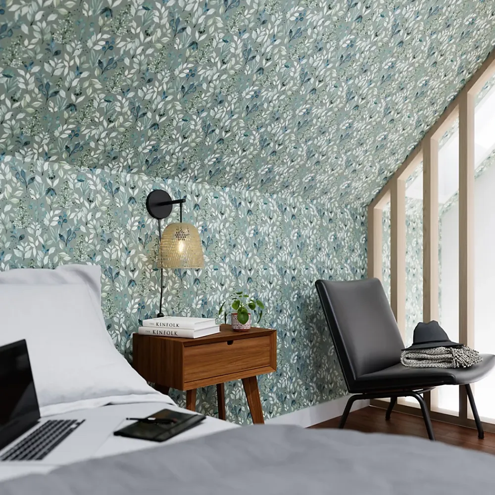 GoodHome Papier peint pré-encollé vinyle intissé fleuri Easy Roll Begonia vert l.53 x H.1005 cm- Papier Peint