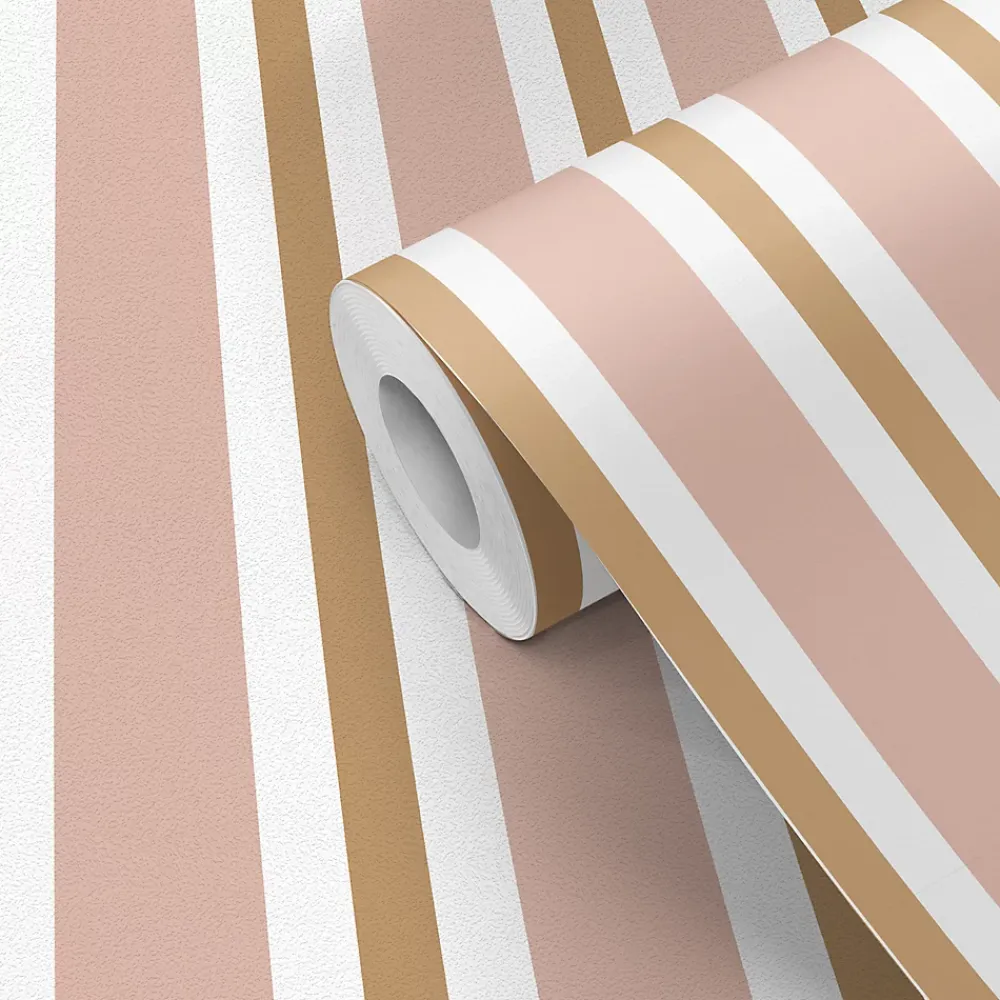 GoodHome Papier Peint<Papier peint pré-encollé vinyle intissé rayures rose Easy Roll Penrose l.53 x H.1005 cm