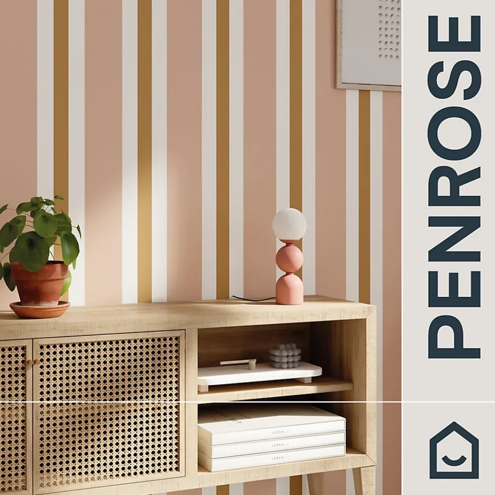 GoodHome Papier Peint<Papier peint pré-encollé vinyle intissé rayures rose Easy Roll Penrose l.53 x H.1005 cm