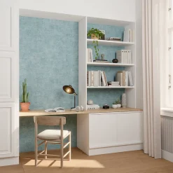 GoodHome Papier Peint<Papier peint pré-encollé vinyle intissé uni bleu pailleté Easy Roll Bagatelle l.53 x H.1005 cm