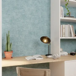 GoodHome Papier Peint<Papier peint pré-encollé vinyle intissé uni bleu pailleté Easy Roll Bagatelle l.53 x H.1005 cm