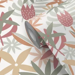 GoodHome Papier peint pré-encollé vinyle fleuri Easy Roll Basil fleurs multicolore l.53 x H.1005 cm- Papier Peint
