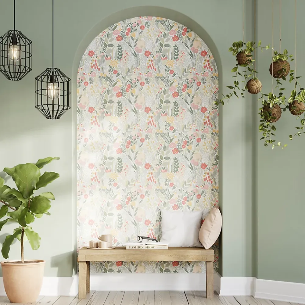 GoodHome Papier peint pré-encollé vinyle intissé fleuri Easy Roll Aristea multicolore l.53 x H.1005 cm- Papier Peint