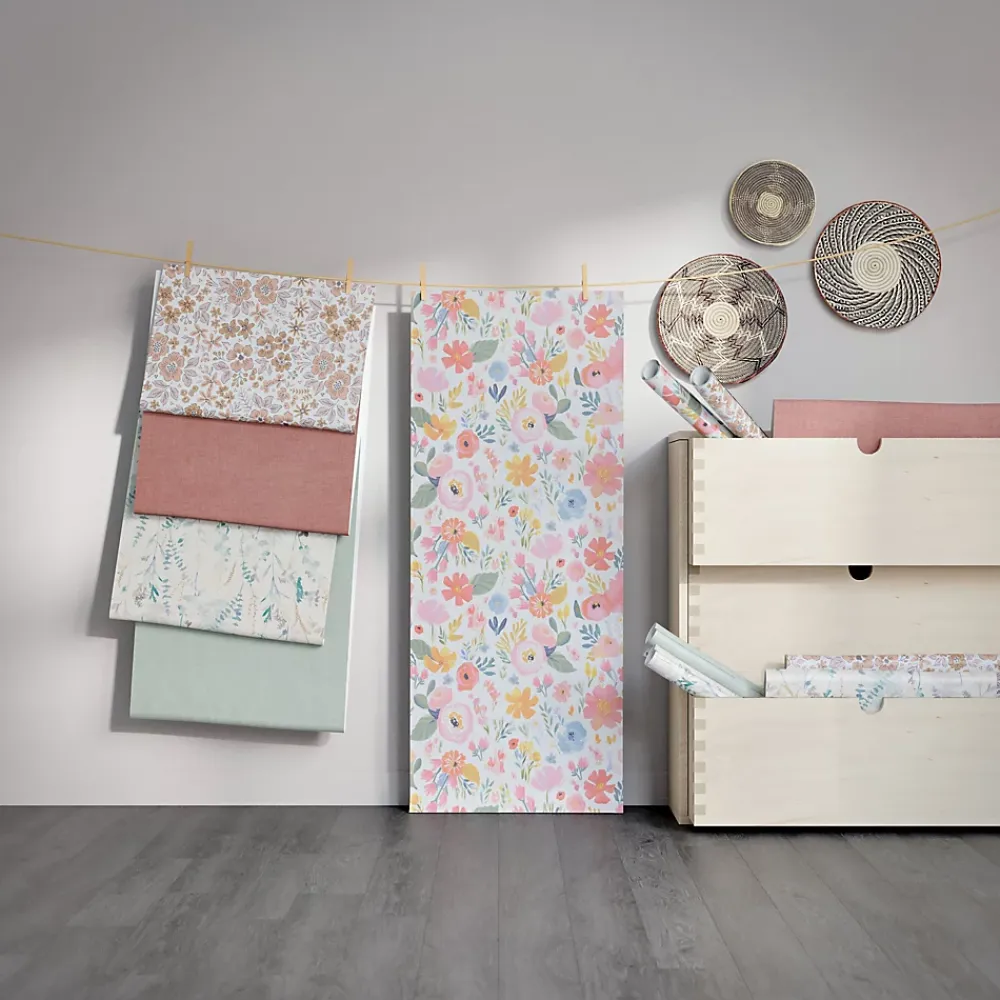GoodHome Papier peint pré-encollé vinyle intissé fleuri rose Easy Roll Lovko l.53 x H.1005 cm- Papier Peint