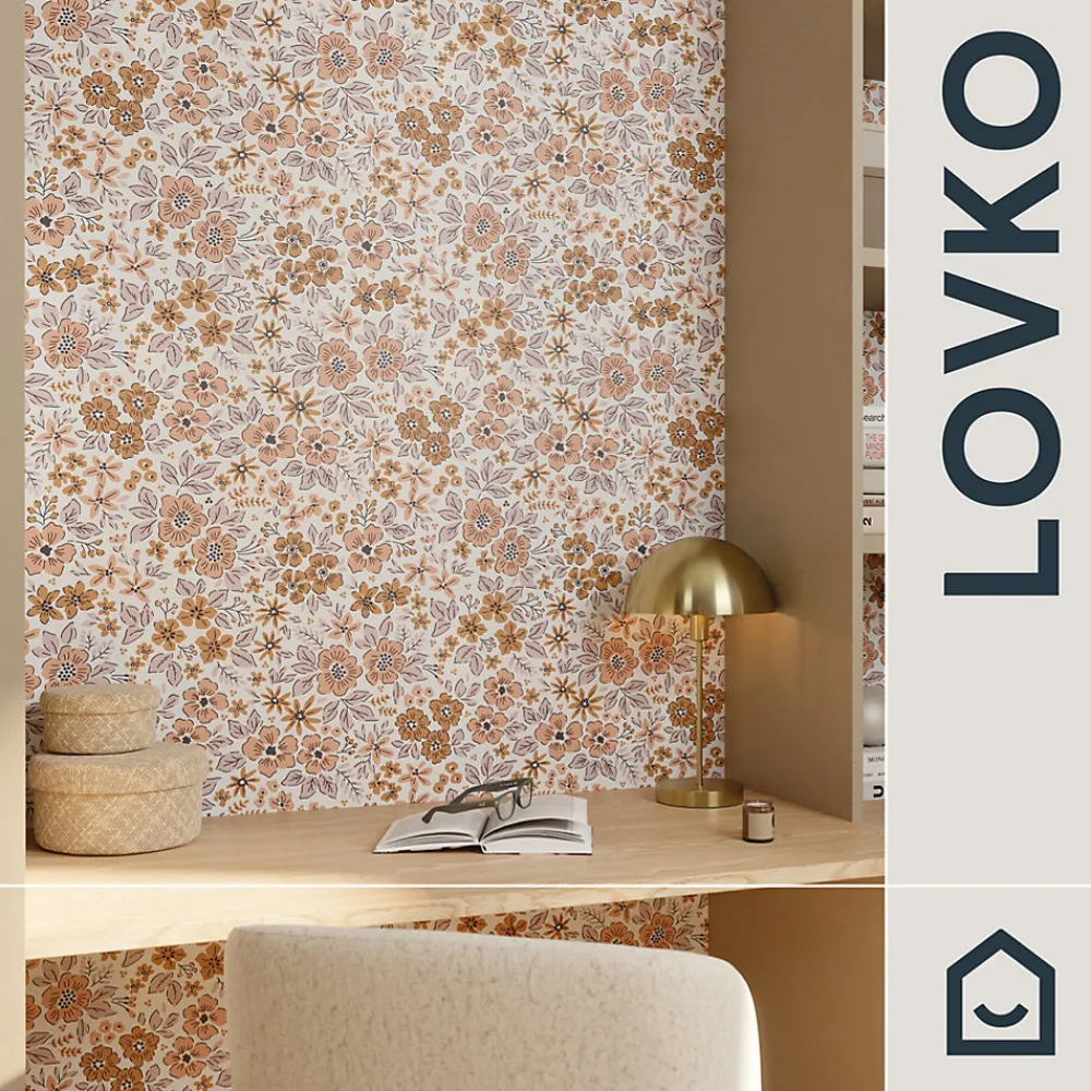 GoodHome Papier peint pré-encollé vinyle intissé fleuri rose Easy Roll Lovko l.53 x H.1005 cm- Papier Peint