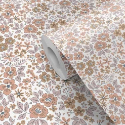 GoodHome Papier peint pré-encollé vinyle intissé fleuri rose Easy Roll Lovko l.53 x H.1005 cm- Papier Peint