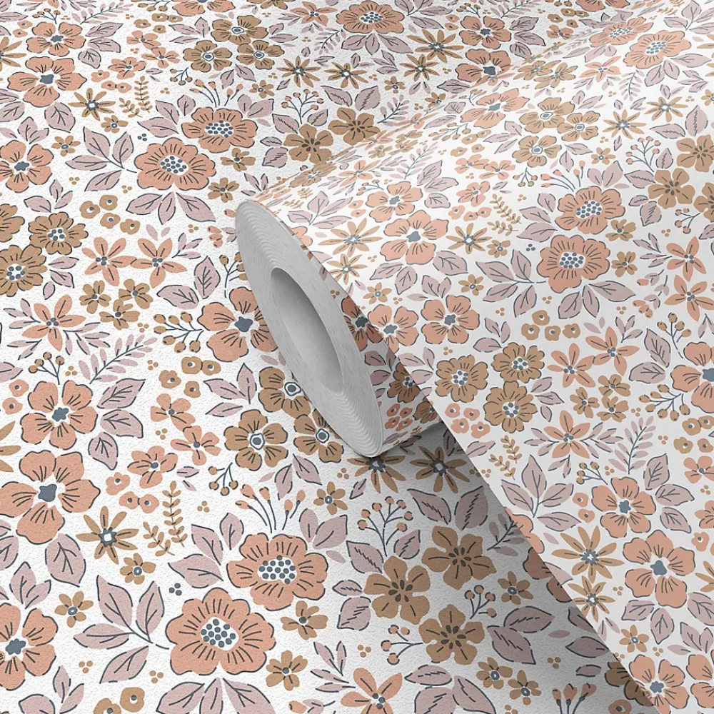 GoodHome Papier peint pré-encollé vinyle intissé fleuri rose Easy Roll Lovko l.53 x H.1005 cm- Papier Peint