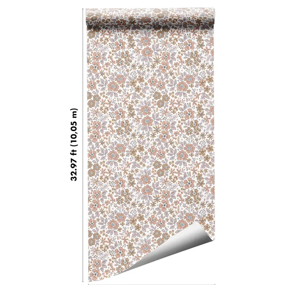 GoodHome Papier peint pré-encollé vinyle intissé fleuri rose Easy Roll Lovko l.53 x H.1005 cm- Papier Peint