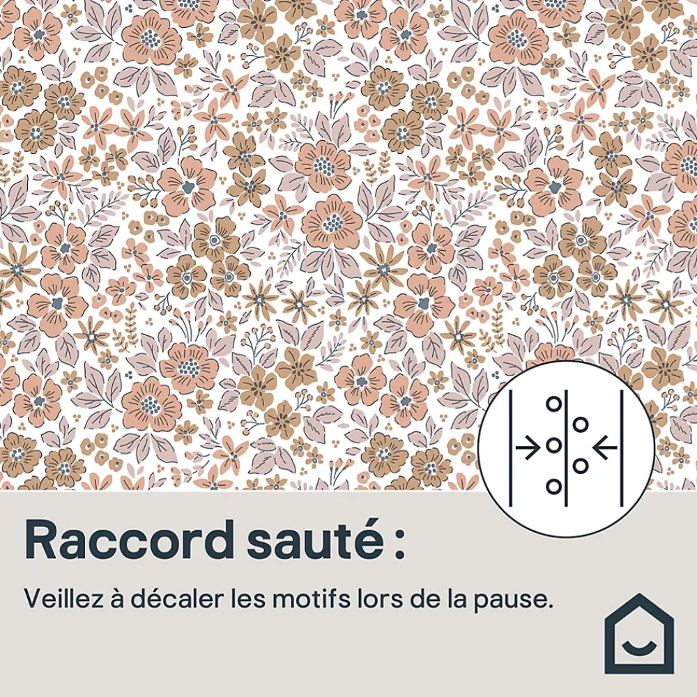 GoodHome Papier peint pré-encollé vinyle intissé fleuri rose Easy Roll Lovko l.53 x H.1005 cm- Papier Peint