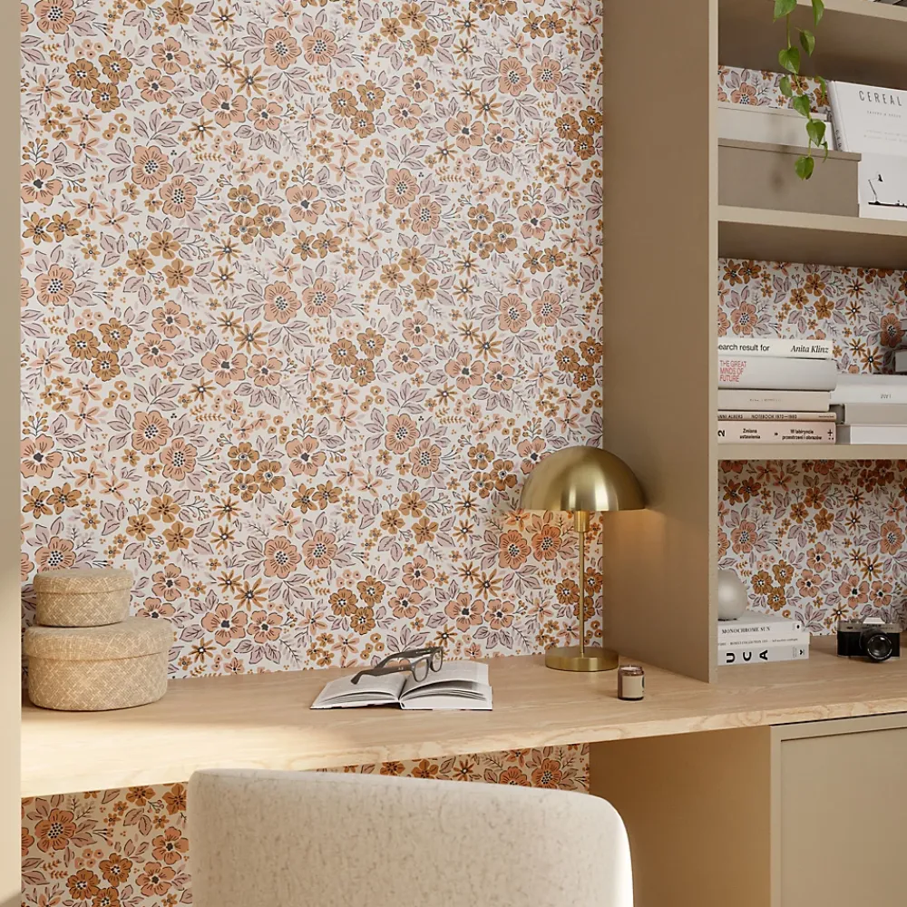 GoodHome Papier peint pré-encollé vinyle intissé fleuri rose Easy Roll Lovko l.53 x H.1005 cm- Papier Peint