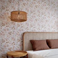 GoodHome Papier peint pré-encollé vinyle intissé fleuri rose Easy Roll Lovko l.53 x H.1005 cm- Papier Peint