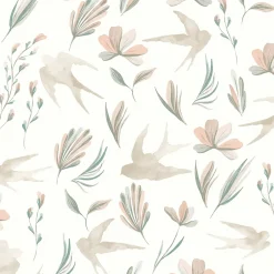 GoodHome Papier Peint<Papier peint pré-encollé vinyle intissé fleuri Easy Roll Aubourne beige l.53 x H.1005 cm