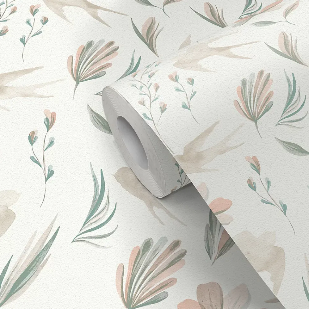 GoodHome Papier Peint<Papier peint pré-encollé vinyle intissé fleuri Easy Roll Aubourne beige l.53 x H.1005 cm