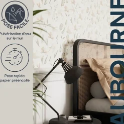 GoodHome Papier Peint<Papier peint pré-encollé vinyle intissé fleuri Easy Roll Aubourne beige l.53 x H.1005 cm