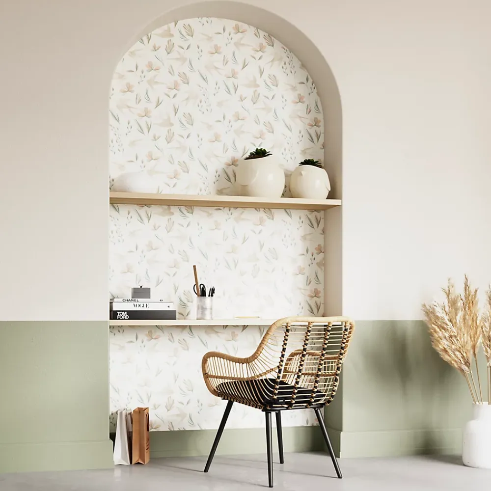 GoodHome Papier Peint<Papier peint pré-encollé vinyle intissé fleuri Easy Roll Aubourne beige l.53 x H.1005 cm