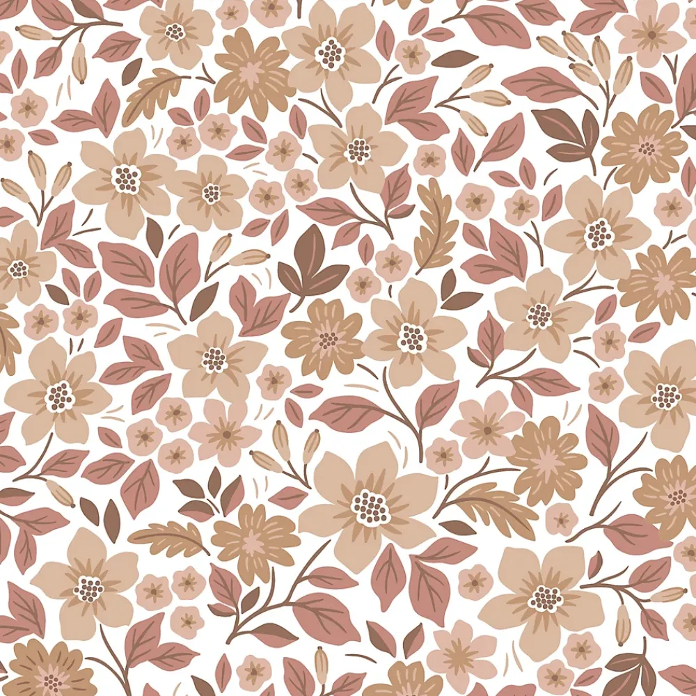 GoodHome Papier peint pré-encollé vinyle fleuri Easy Roll Aani fleurs terracotta, rose l.53 x H.1005 cm- Papier Peint